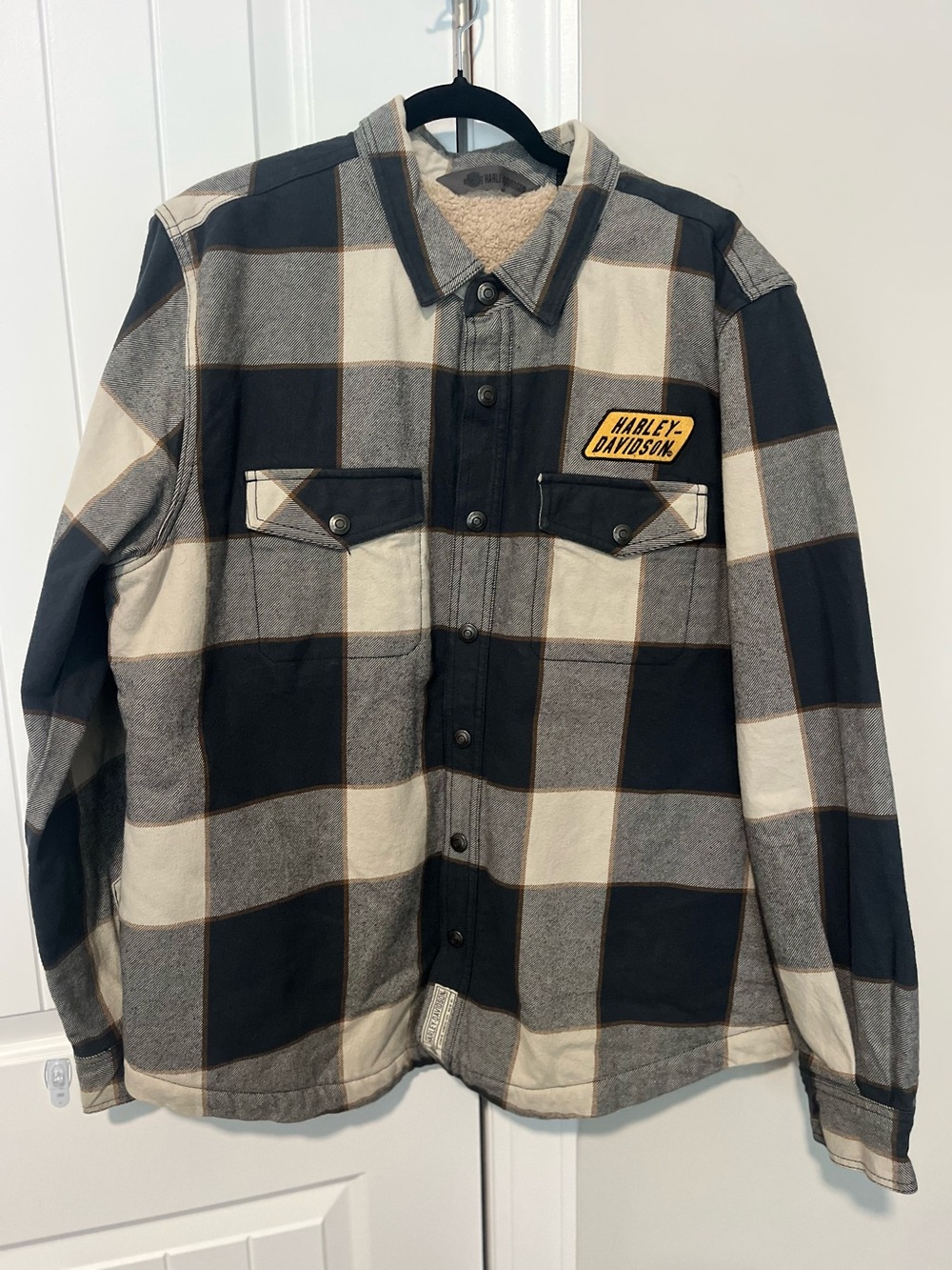 Harley-Davidson Black, Gray & Cream / Tan Plaid Sherpa-Lined Shirt Jacket